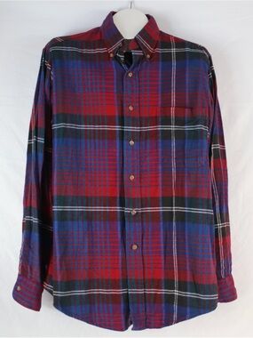 Claybrooke Outdoors Red, Blue & Black Long Sleeve Button Up Flannel Mens Size M